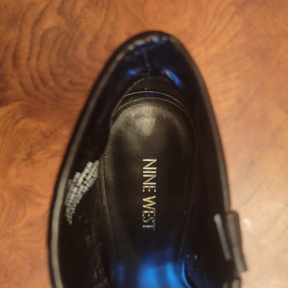 Nine West Glyn Genuine Black Leather Open Peep Toe Sandal Heels Shoes Boots 8